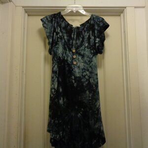 BOHO TIE DYED NAVY & GREY OFF SHOULDERS MINI DRESS BY LARACE 3 X